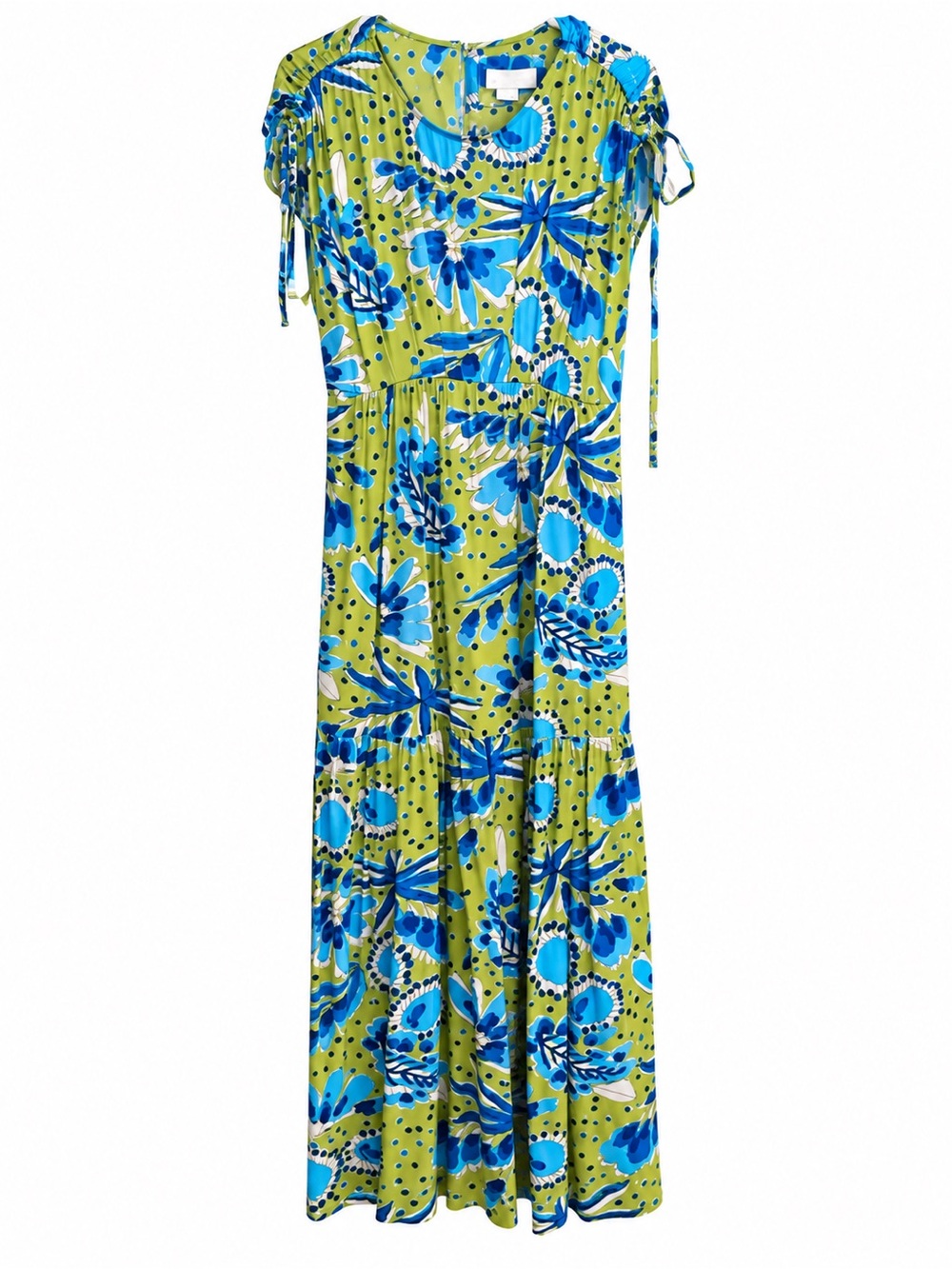 Anthropologie Green and Blue Floral Tie-Shoulder Maxi Dress